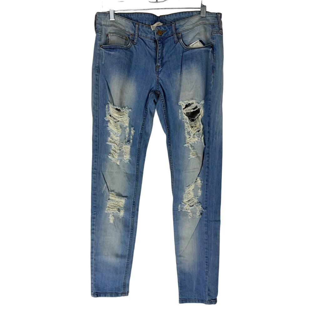 MNG Jeans Blue Distressed Straight Leg Casual Denim Jeans Pants Size 8